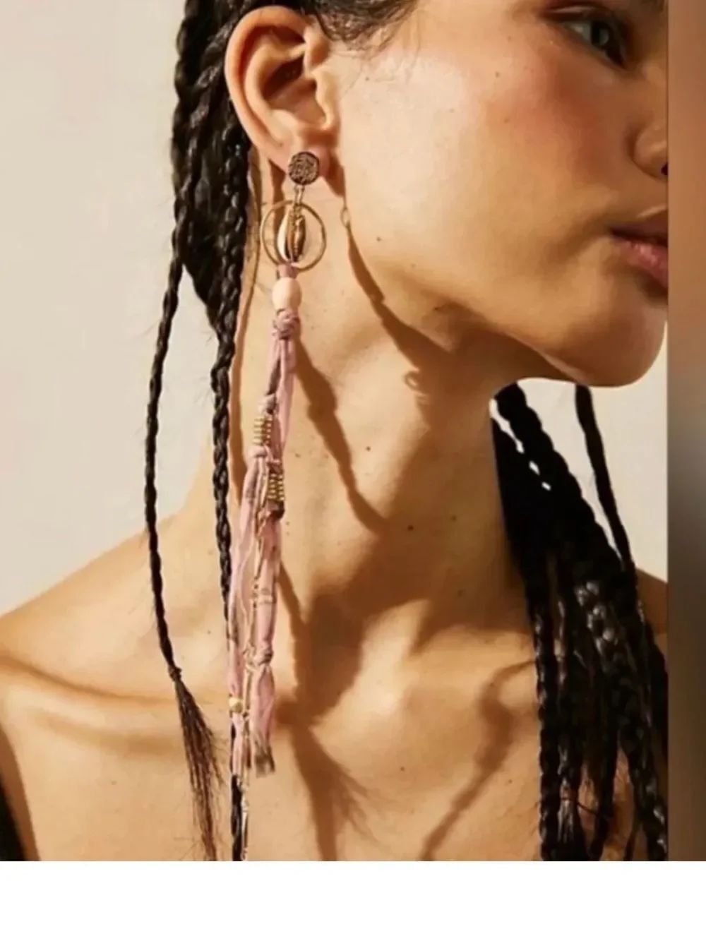 Free People Light Pink Gold Bridge Long Dangle Earrings Shell Fabric Boho NWT